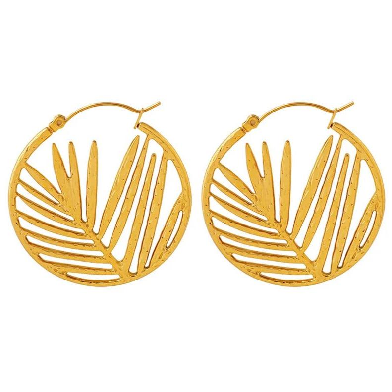 Leaf Hoop Steel Earrings