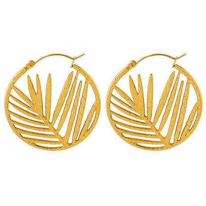 Leaf Hoop Steel Earrings