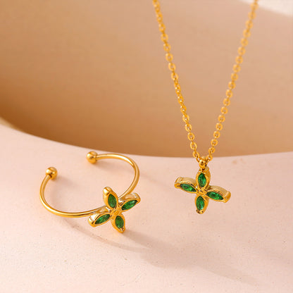 Lilac 18K Gold-Plated Steel Zircon Ring and Necklace Set