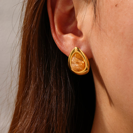 Luma Drop – 18K Gold-Plated Stainless Steel Natural Stone Stud Earrings