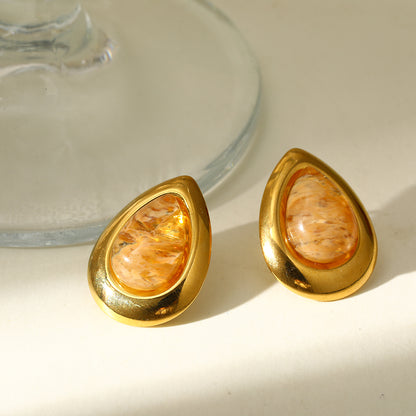 Luma Drop – 18K Gold-Plated Stainless Steel Natural Stone Stud Earrings