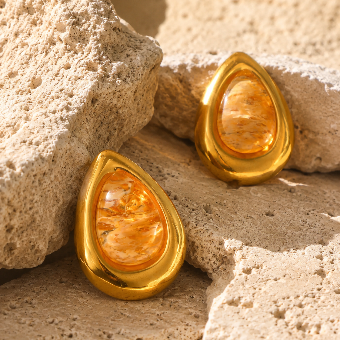 Luma Drop – 18K Gold-Plated Stainless Steel Natural Stone Stud Earrings