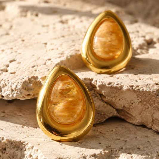 Luma Drop – 18K Gold-Plated Stainless Steel Natural Stone Stud Earrings