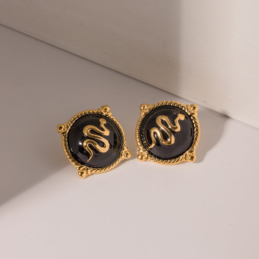 Midnight Medusa - 18K Gold-Plated Stainless Steel Earrings