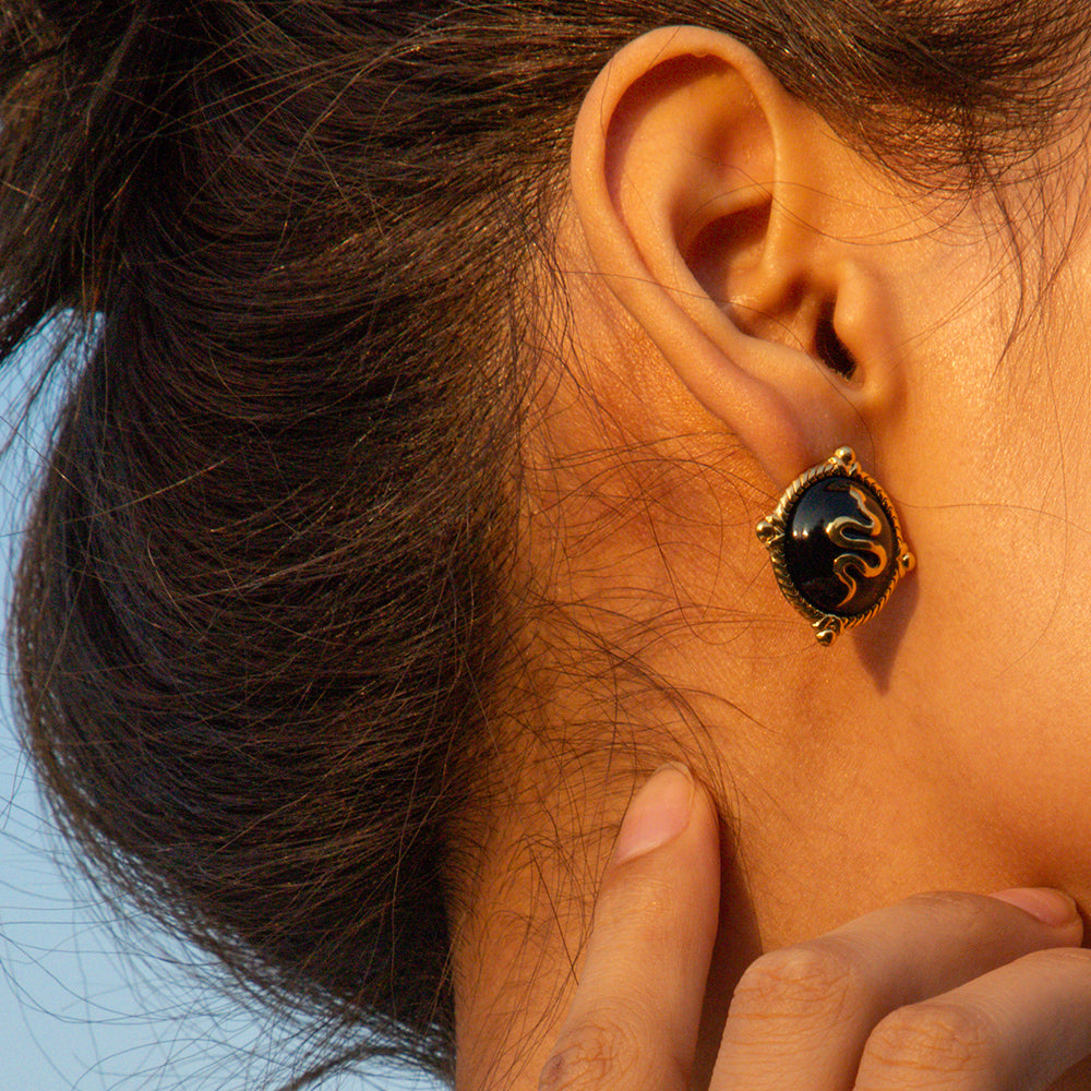 Midnight Medusa - 18K Gold-Plated Stainless Steel Earrings