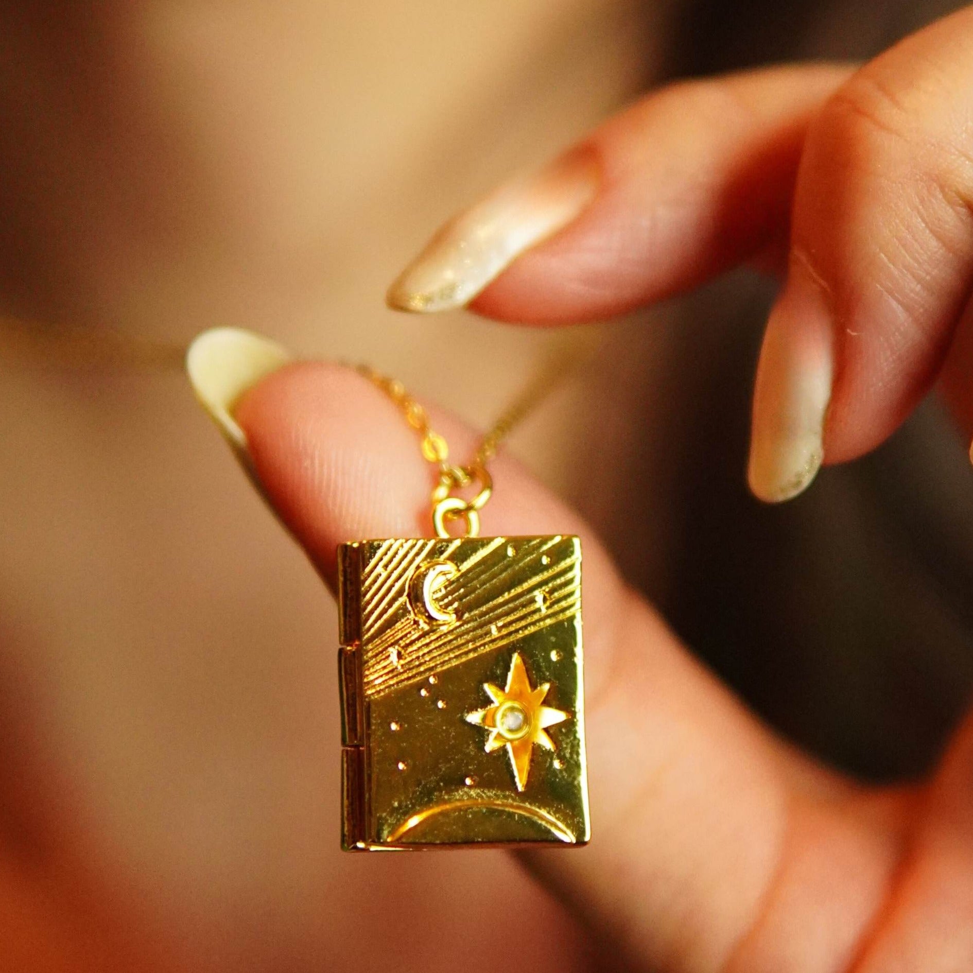 Moon star book necklace