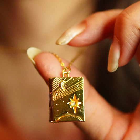 Moon star book necklace