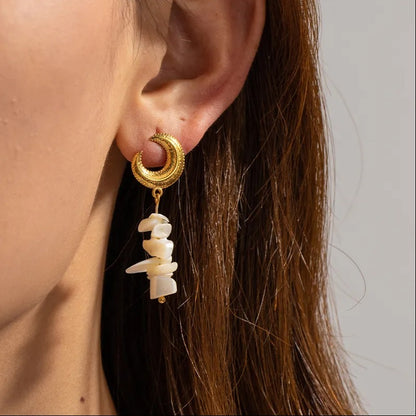 Luna - Gold Moon Earrings with Natural White Shells