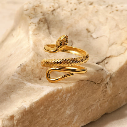 Coiled Snake Open Ring - 18K Gold Plated Stainless Steel