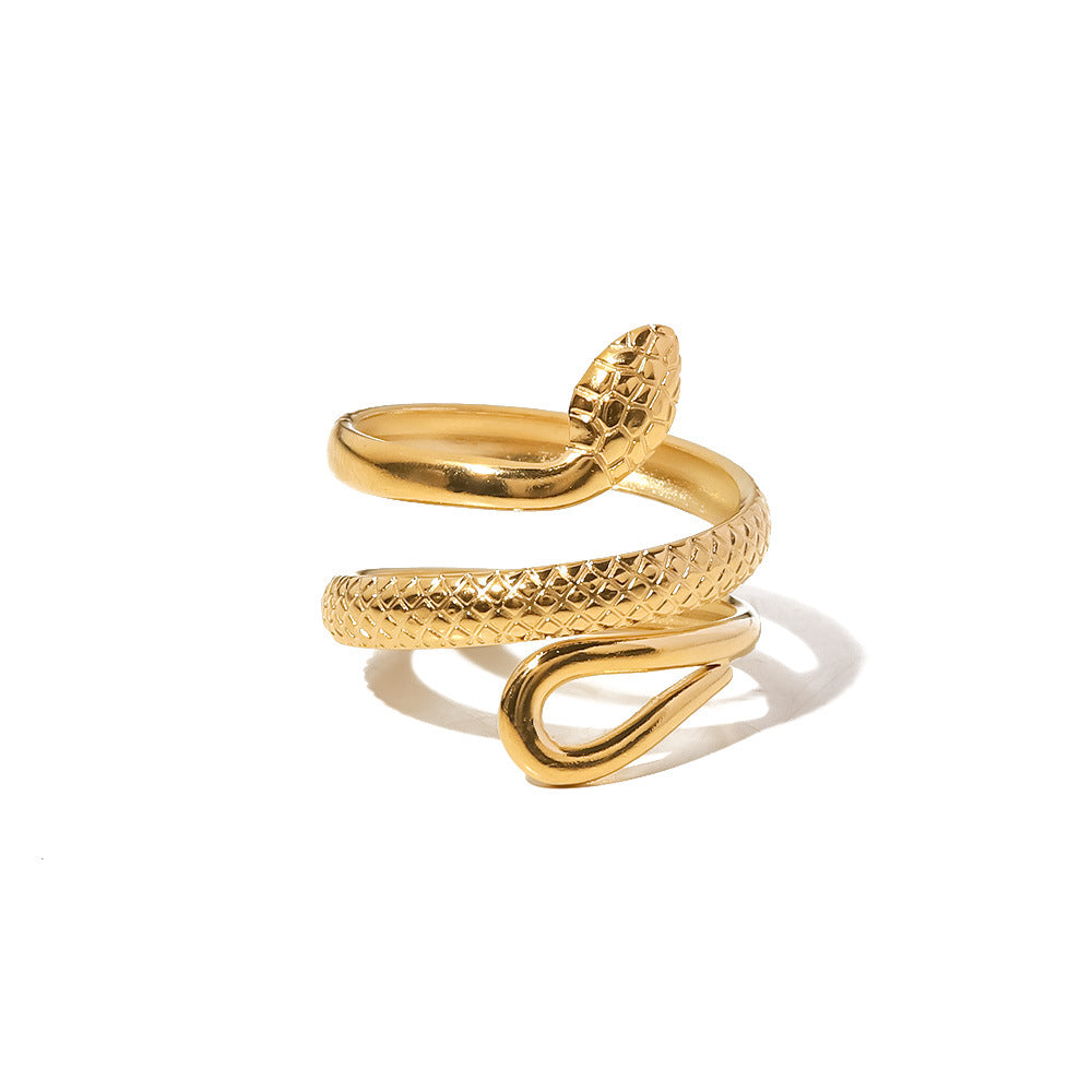 Coiled Snake Open Ring - 18K Gold Plated Stainless Steel