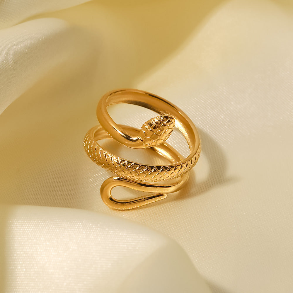 Coiled Snake Open Ring - 18K Gold Plated Stainless Steel