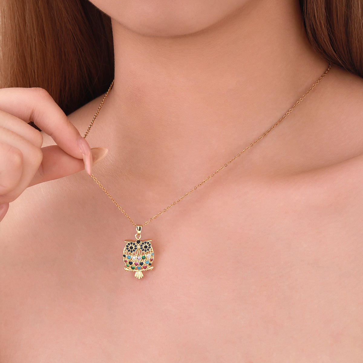 Owl Necklace - Gold-Plated Stainless Steel with Zircon