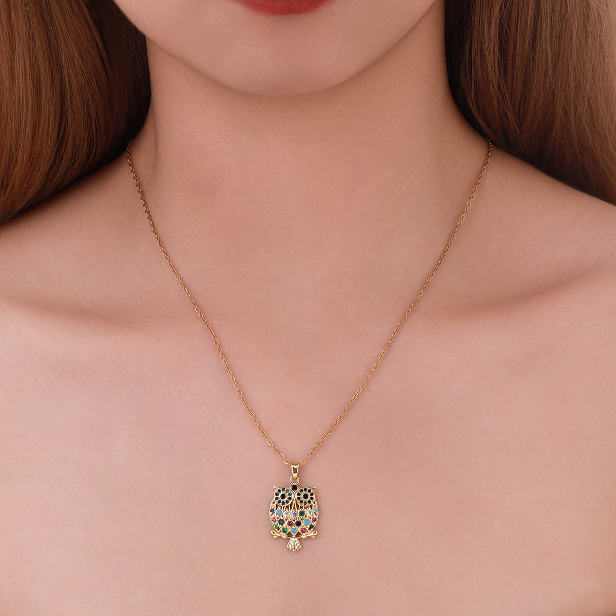 Owl Necklace - Gold-Plated Stainless Steel with Zircon