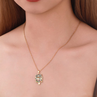 Owl Necklace - Gold-Plated Stainless Steel with Zircon