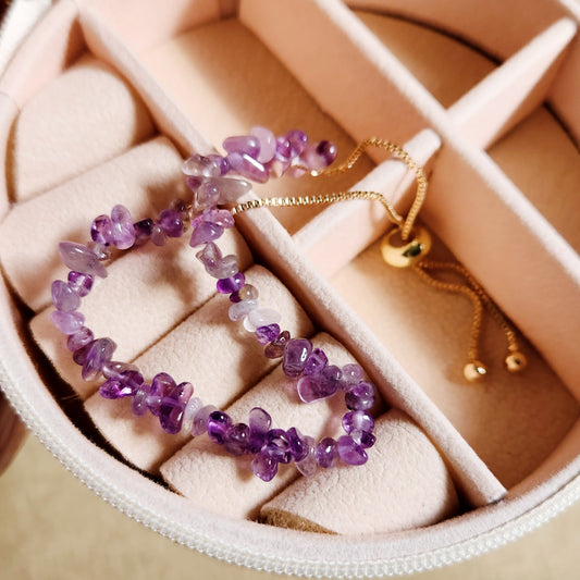 Violet Serenade - Stainless Steel Natural Stones 14K Gold Plated Bracelet