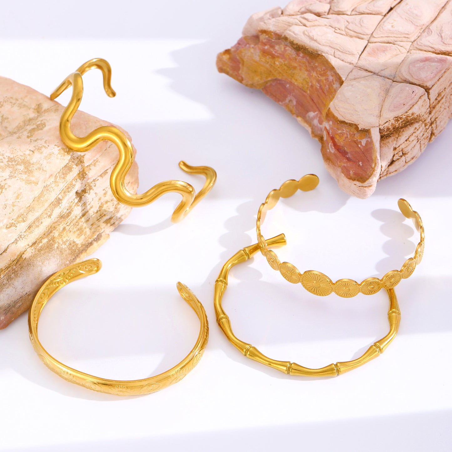 Qarinah Gold Cuff Bangle Set of 4 – 18K Gold-Plated Stainless Steel