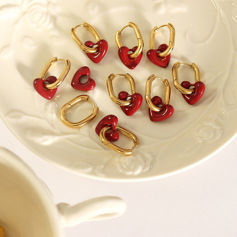 Scarlet Heart Hoops – 18K Gold-Plated Stainless Steel