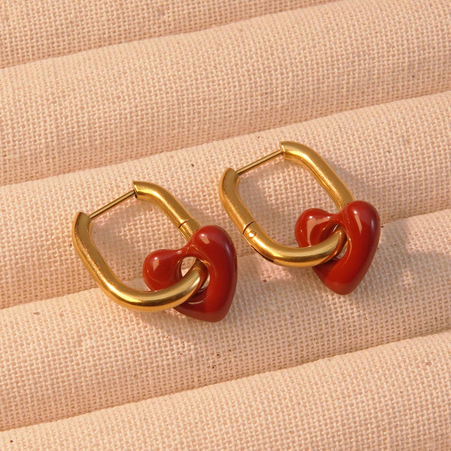 Scarlet Heart Hoops – 18K Gold-Plated Stainless Steel