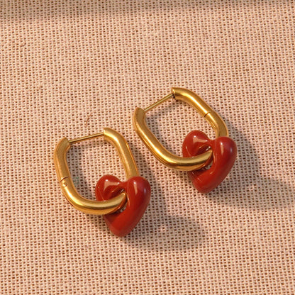 Scarlet Heart Hoops – 18K Gold-Plated Stainless Steel