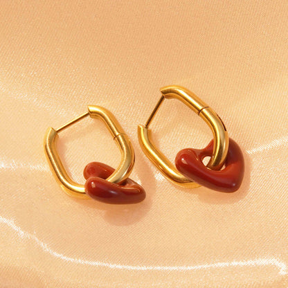Scarlet Heart Hoops – 18K Gold-Plated Stainless Steel