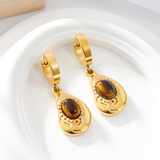 Tiger eye earrings gold