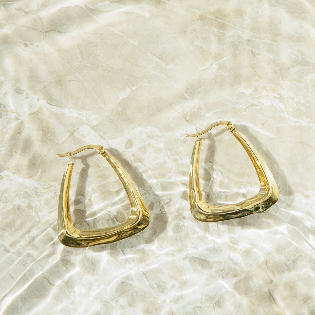 Trapezoid - 18K Gold-Plated Stainless Steel Hoop Earrings