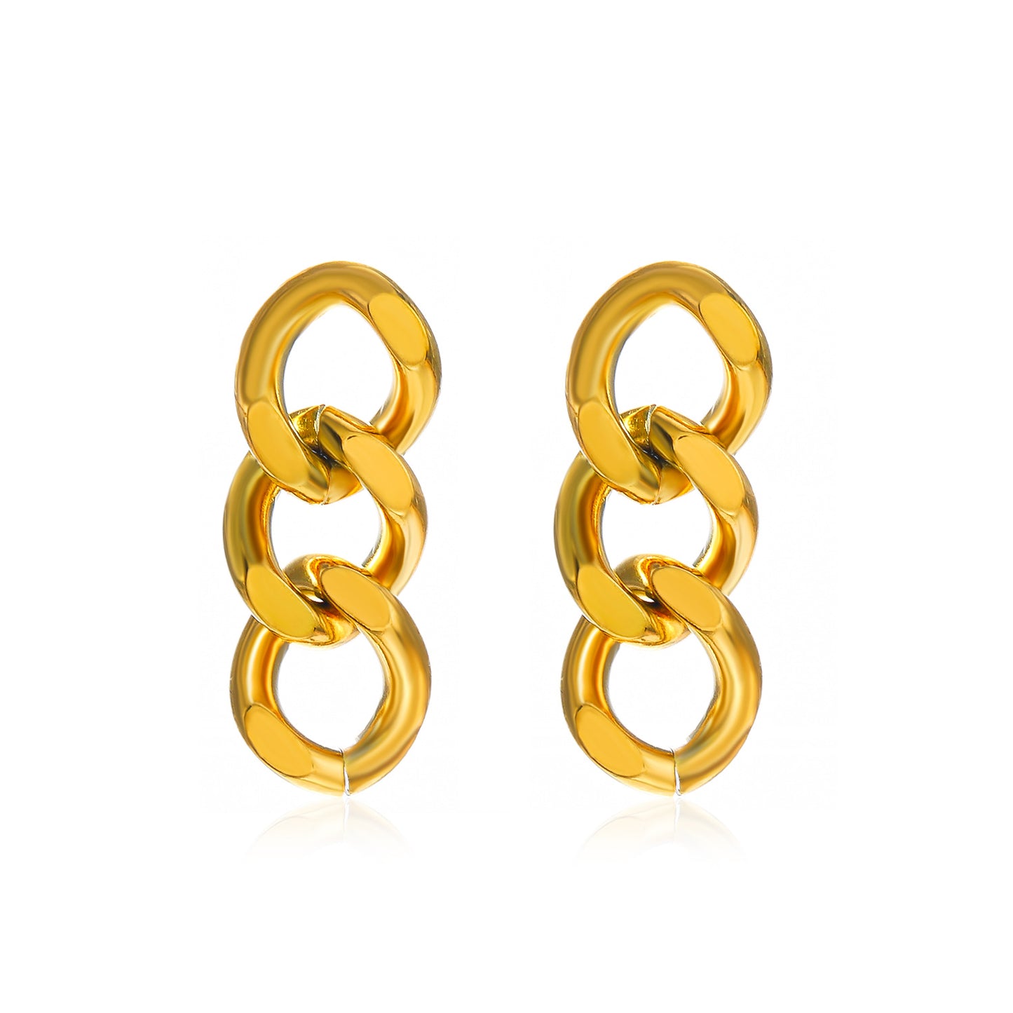 Tri-Link Dangle - 18K Gold-Plated Stainless Steel Drop Earrings