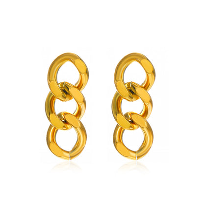 Tri-Link Dangle - 18K Gold-Plated Stainless Steel Drop Earrings