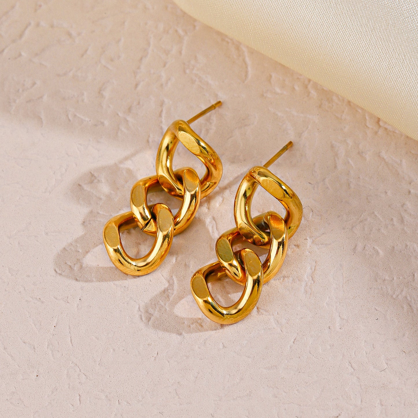 Tri-Link Dangle - 18K Gold-Plated Stainless Steel Drop Earrings