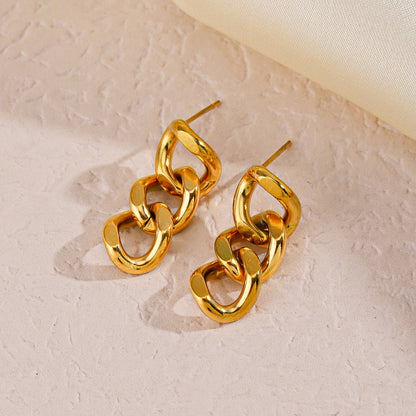 Tri-Link Dangle - 18K Gold-Plated Stainless Steel Drop Earrings