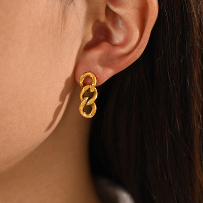 Tri-Link Dangle - 18K Gold-Plated Stainless Steel Drop Earrings