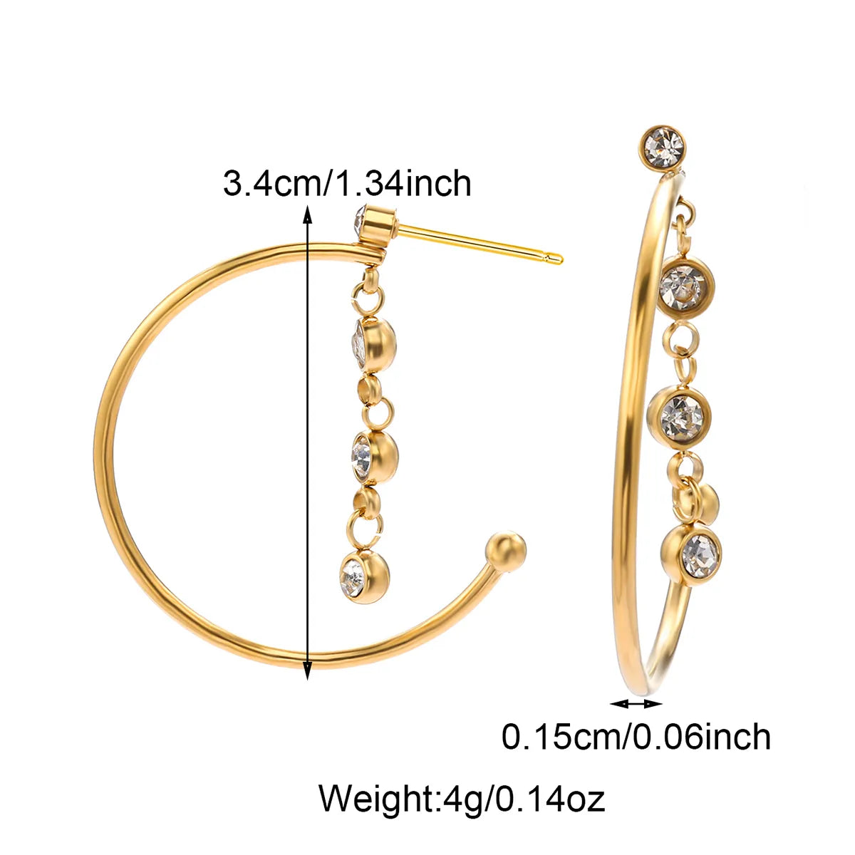 Triluna - 18K Gold-Plated Stainless Steel Zircon Semi Hoop Earrings