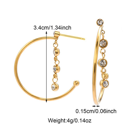 Triluna - 18K Gold-Plated Stainless Steel Zircon Semi Hoop Earrings