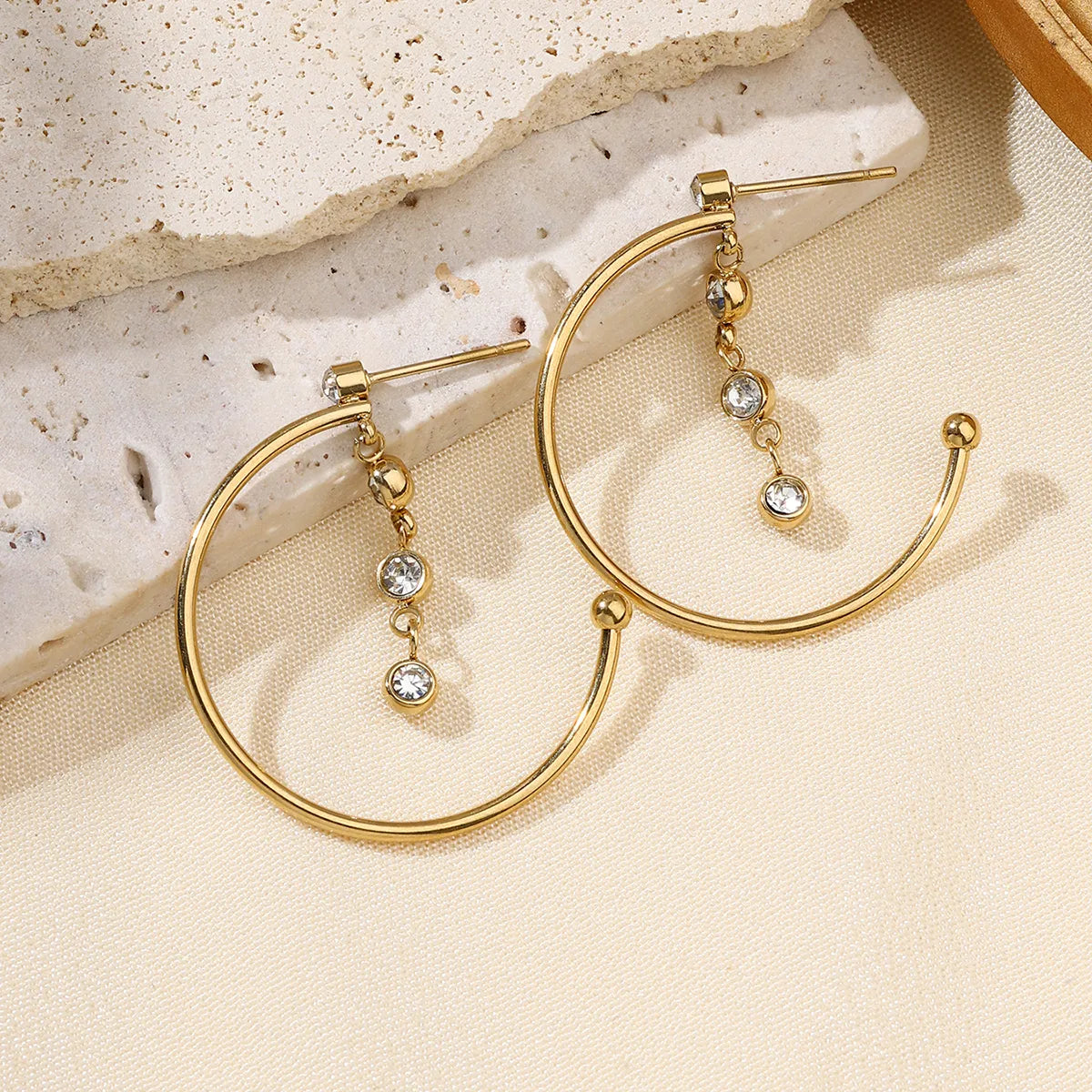 Triluna - 18K Gold-Plated Stainless Steel Zircon Semi Hoop Earrings