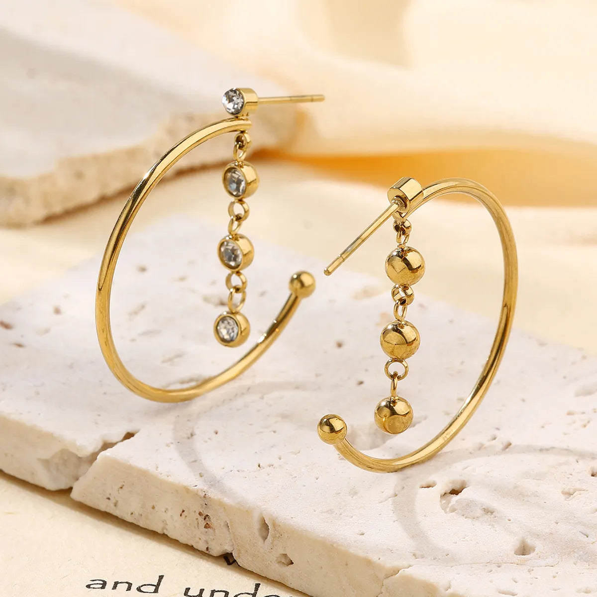 Triluna - 18K Gold-Plated Stainless Steel Zircon Semi Hoop Earrings