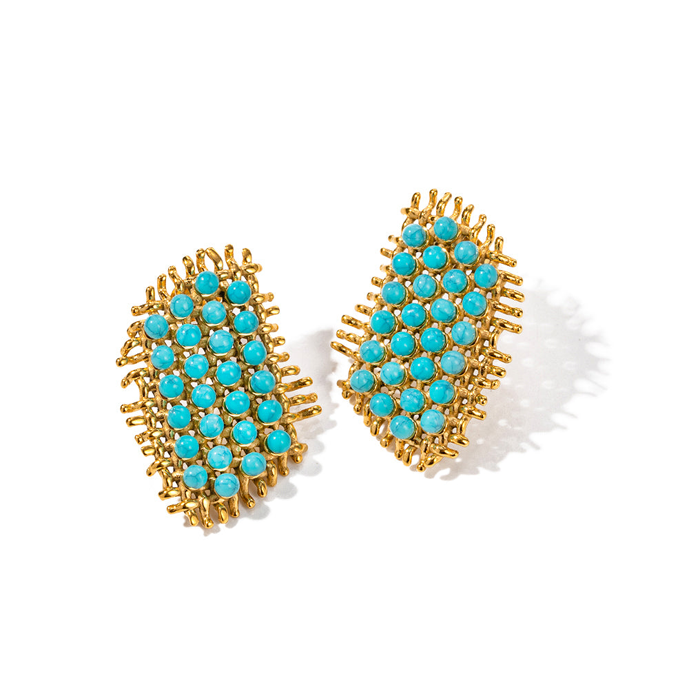 Turquoise Rhombus Earrings Gold Plated Stainless Steel