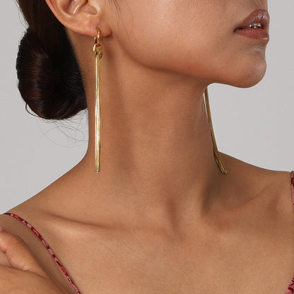 Women 18K Gold Plated Knot Tassel Earrings