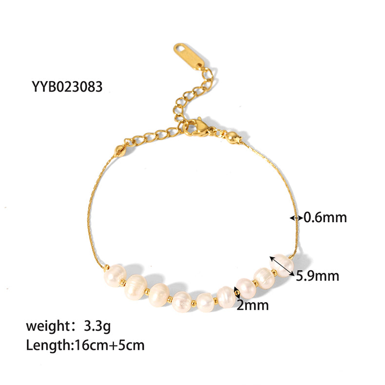 Women 18K Gold Plated Stainless Steel Freshwater Pearl Bracelet