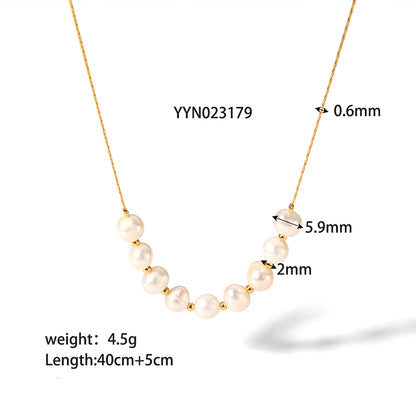 Women 18K Gold Plated Stainless Steel Freshwater Pearl Necklace