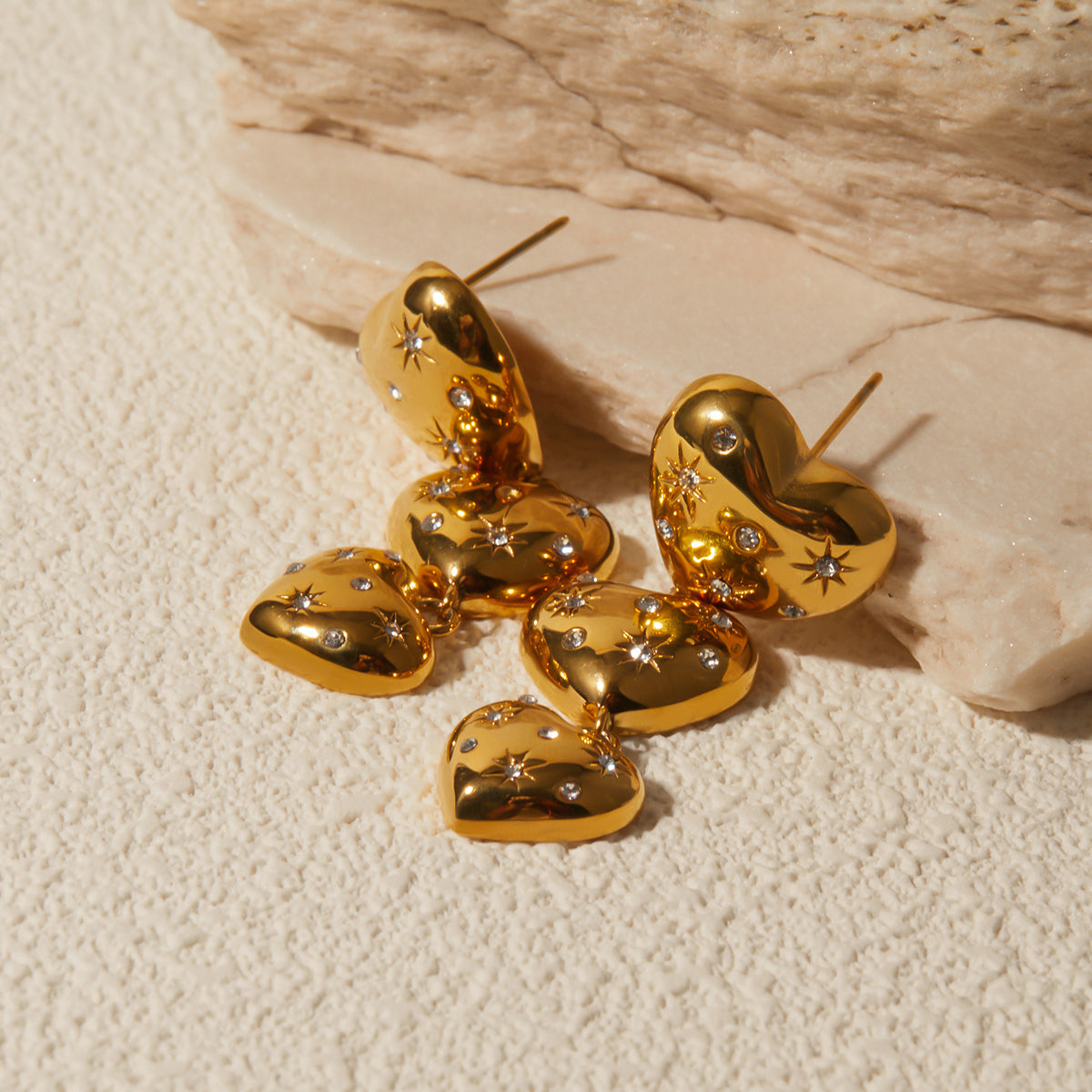 Women 18K Gold Plated Stainless Steel Heart Earrings