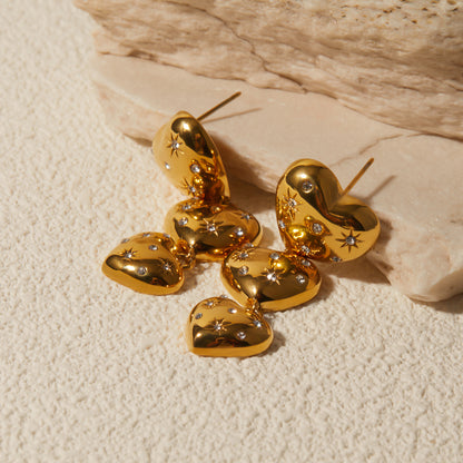 Women 18K Gold Plated Stainless Steel Heart Earrings