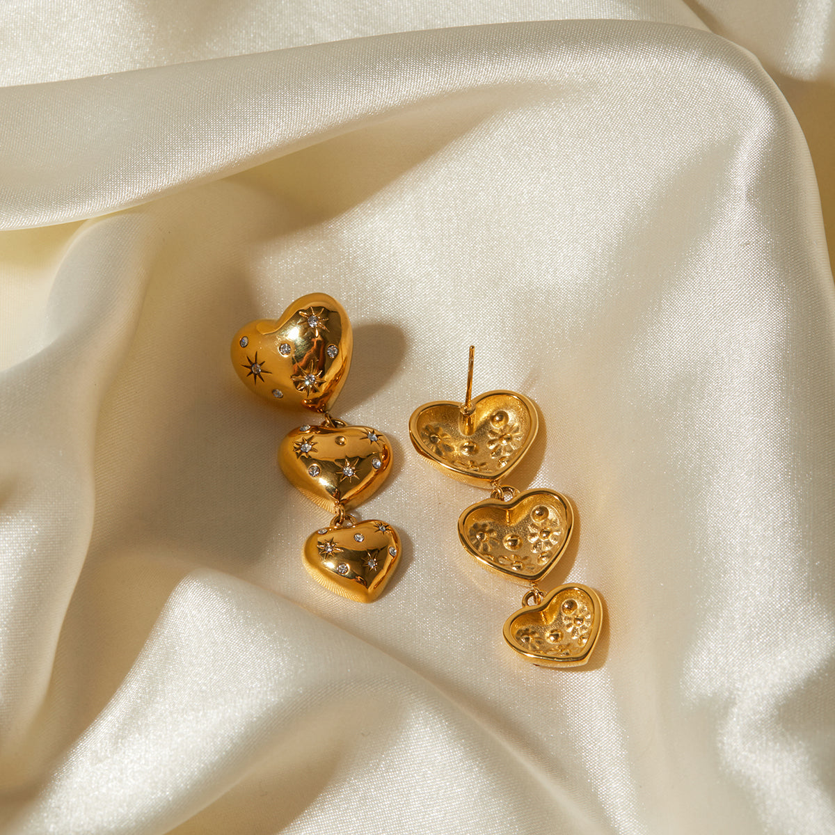 Women 18K Gold Plated Stainless Steel Zircon Heart Earrings