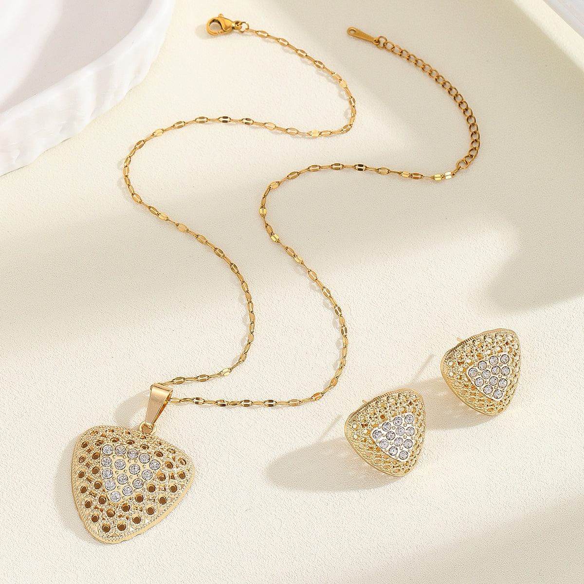 Women 18k gold plated triangle zircon earrings & necklace set