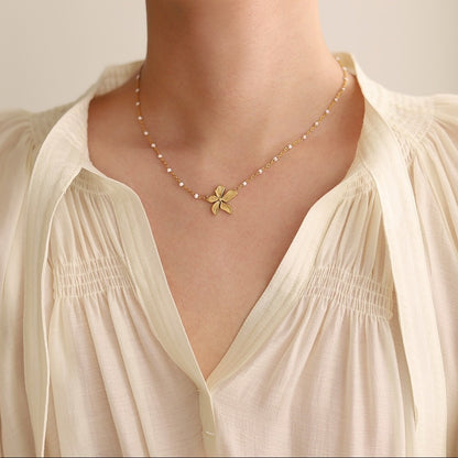Women lily necklace 18k gold plated stainless steel