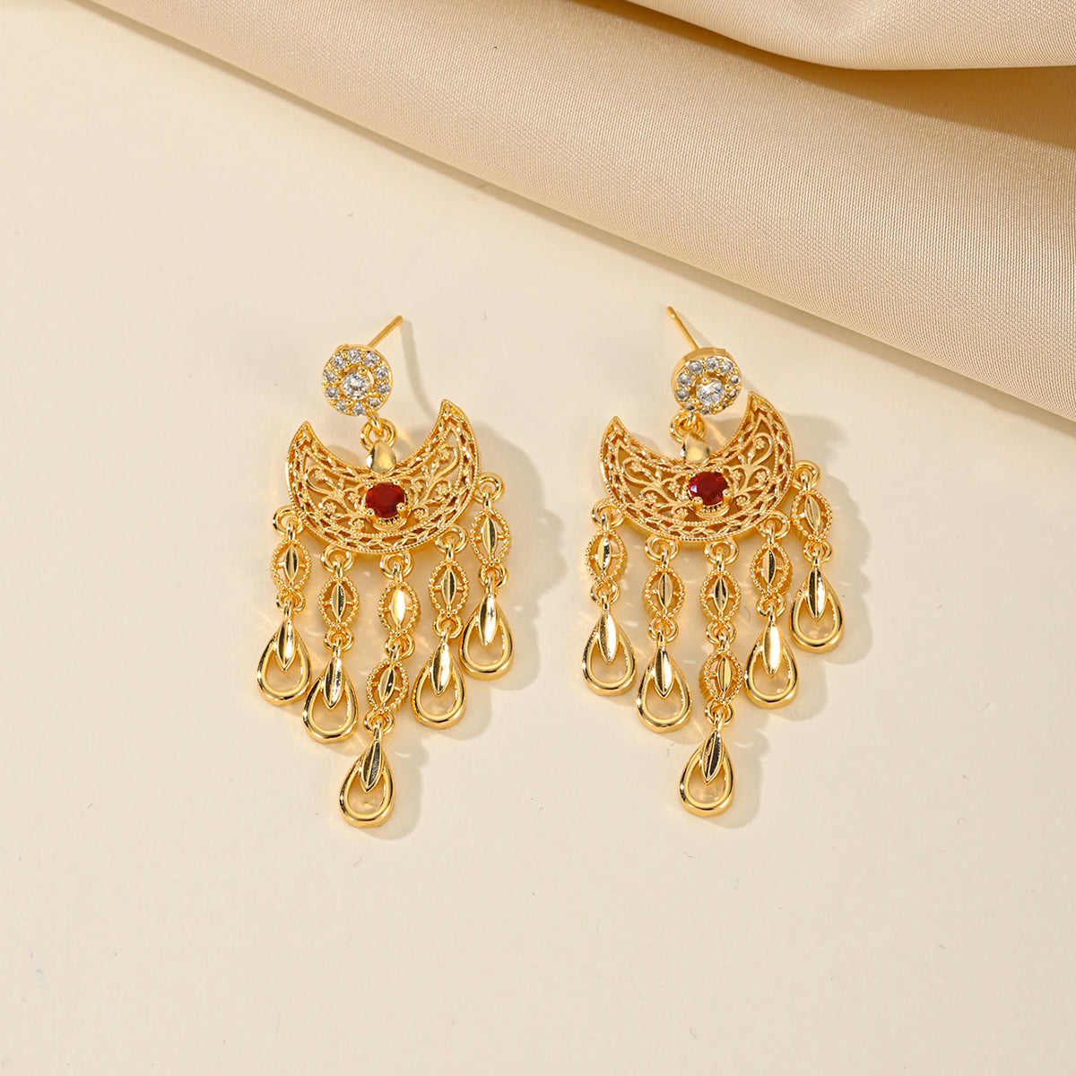 Women moon chandelier earrings