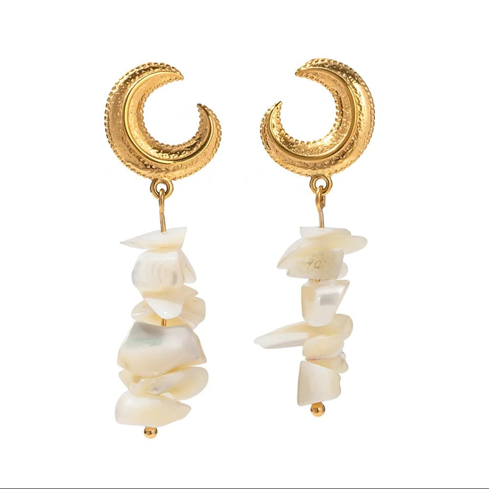 Luna - Gold Moon Earrings with Natural White Shells