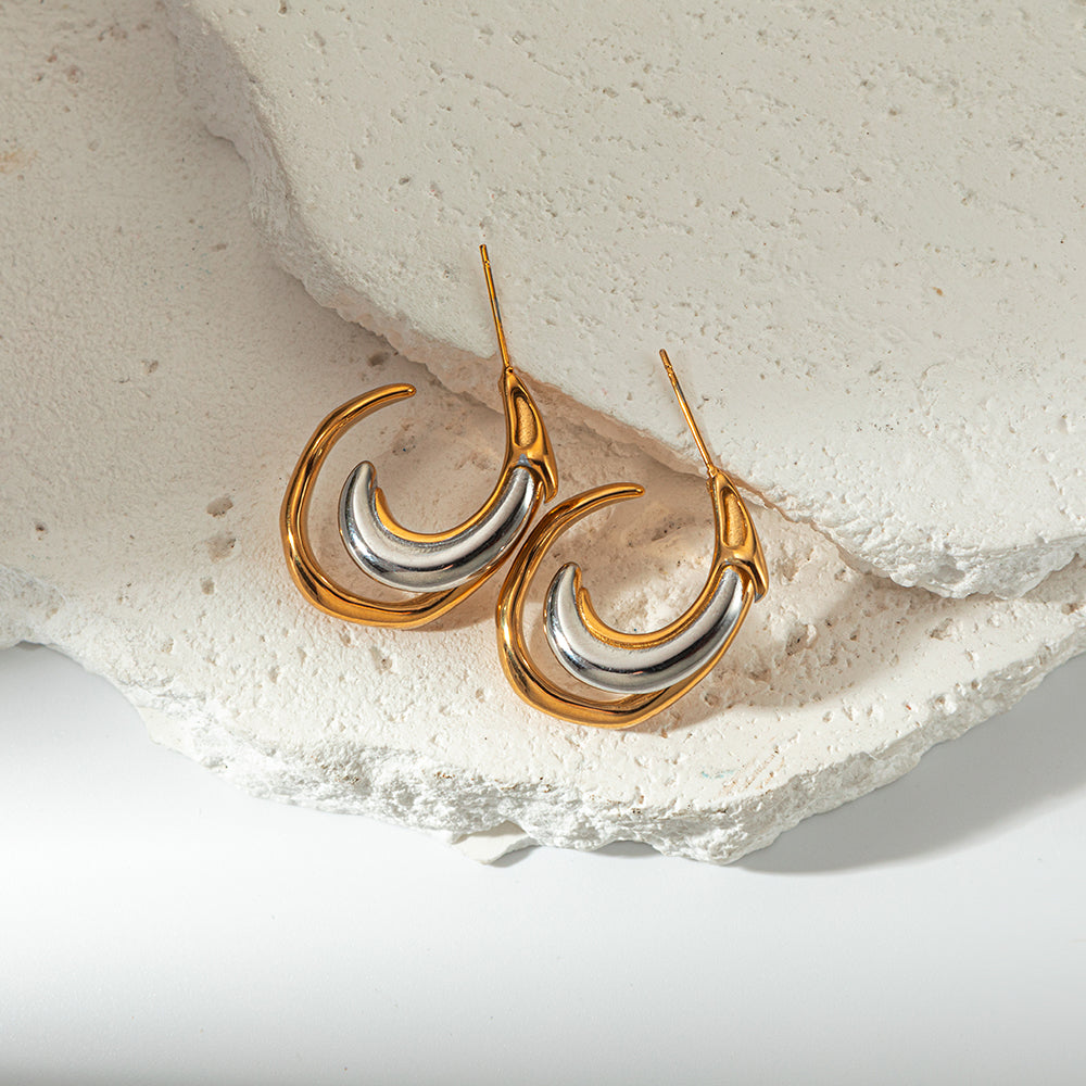 half moon earrings, gold colour