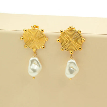 Solara - 18K Gold-Plated Stainless Steel Pearl Drop Earrings