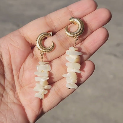 Luna - Gold Moon Earrings with Natural White Shells