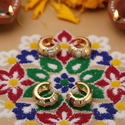 Hope Huggie Earrings - 18K Gold Plated Copper with Zircon Inlay